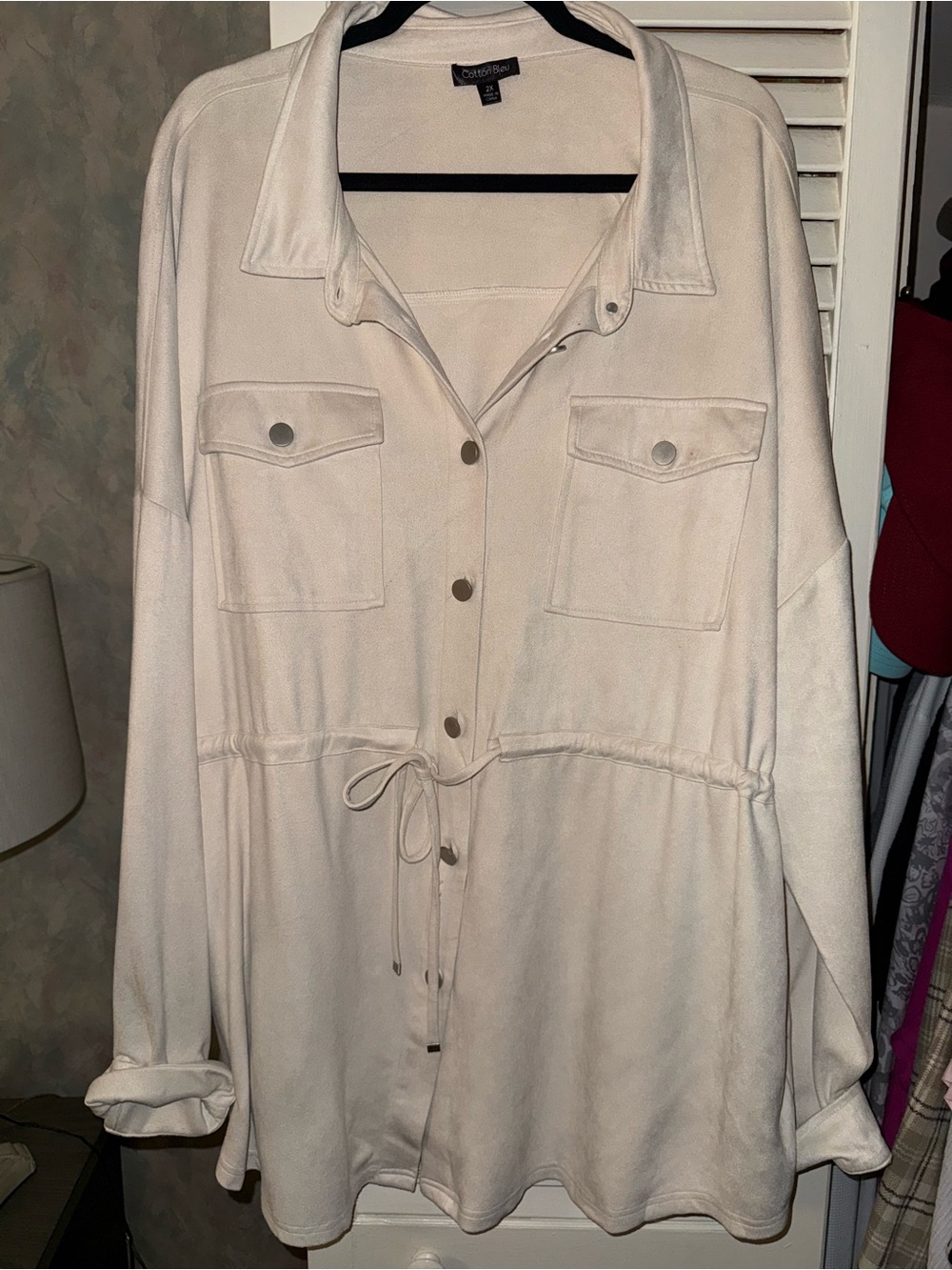 Casual Drawstring Shirt Jacket - Cream by Charter Club